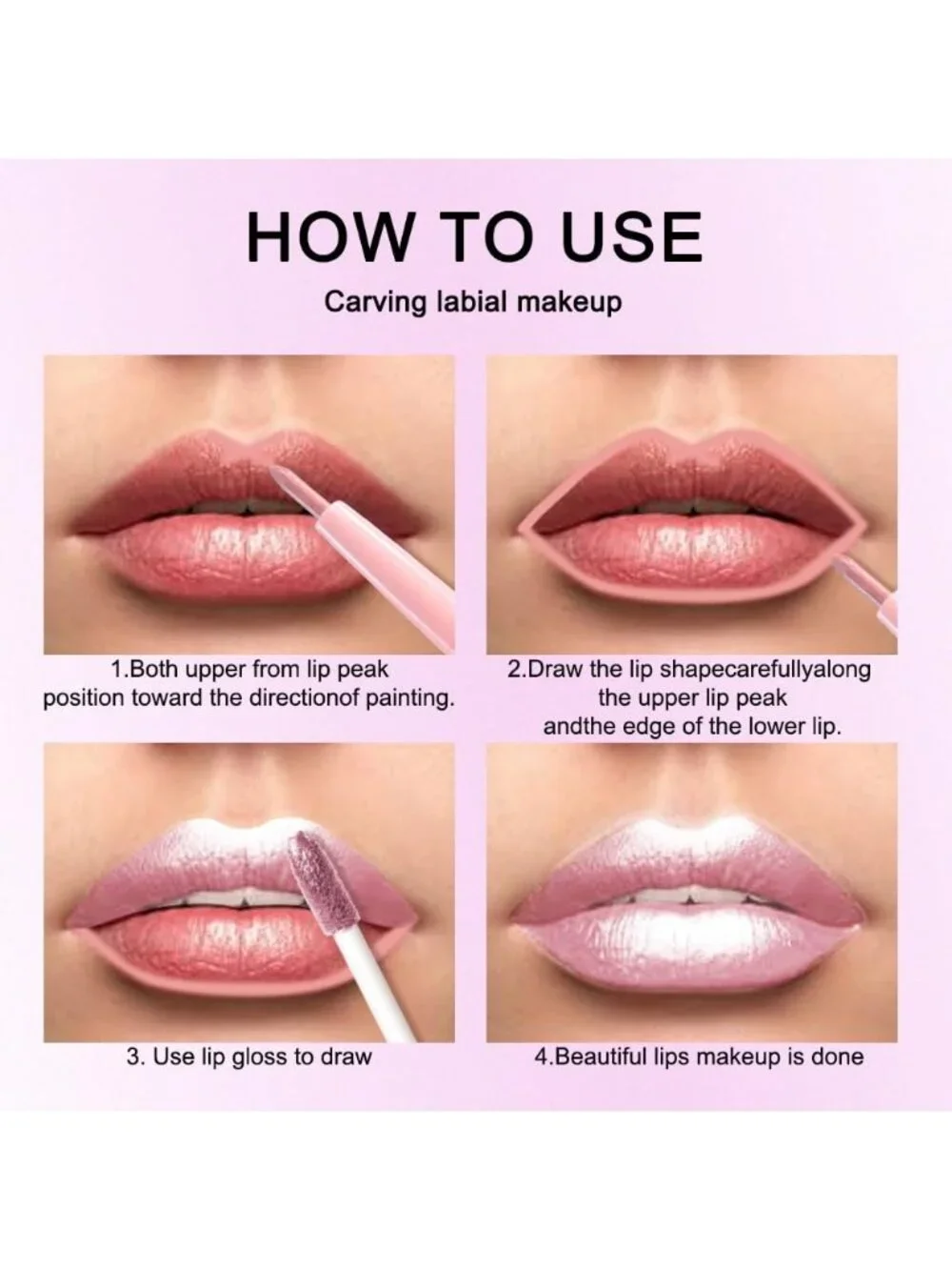 Women's 02# Light Pink-Metallic 2-in-1 Long Lasting Lipstick And Lip Liner